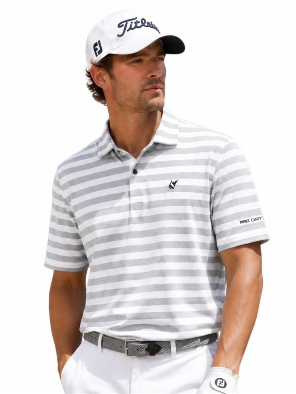 FootJoy Gray Striped Blokecore Golf Sporty BMW Championship PGA Men's Polo Sz M